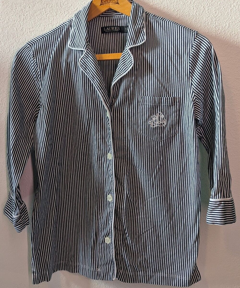 Lauren By Ralph Lauren Women's Striped PJ Shirt Size S Small Black & White (797M - Picture 2 of 5